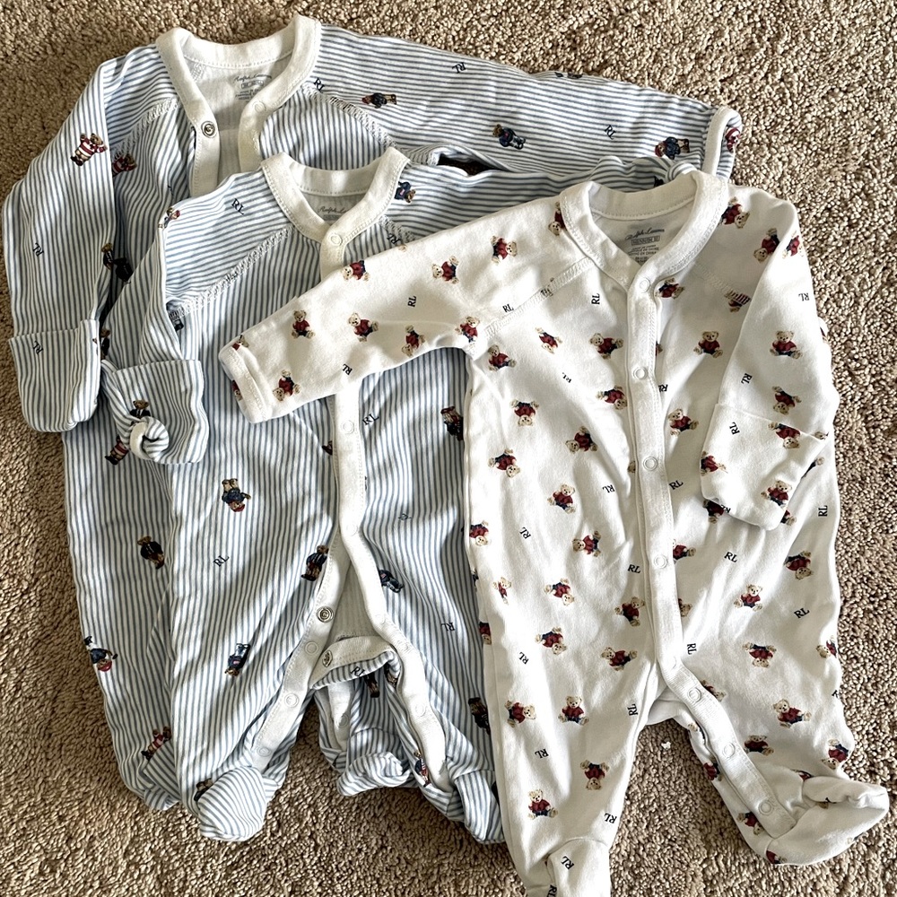 Ralph Lauren NB & 0-3M button footie onesies